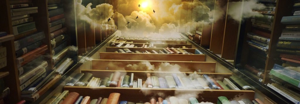 Magical library open to the sky